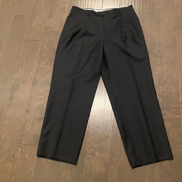 Tommy Hilfiger Pants Men 34x28.5 Charcoal Grey Pinstripe Cashmere Blend Pleated - Picture 1 of 15